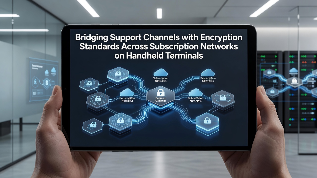 Technician assisting merchant with handheld terminal encryption setup via secure support interface