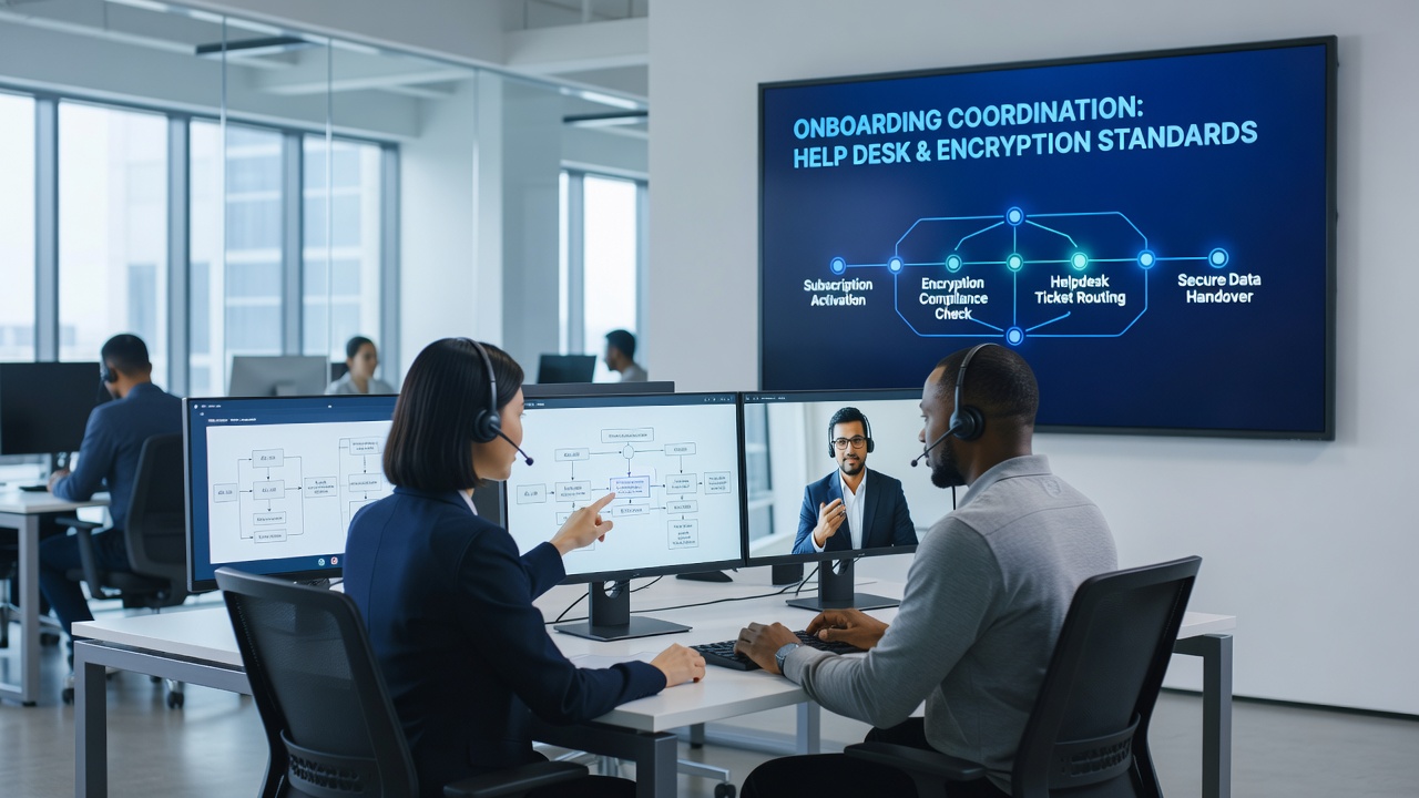 Helpdesk dashboard displaying real-time encryption compliance metrics for wireless card reader subscriptions