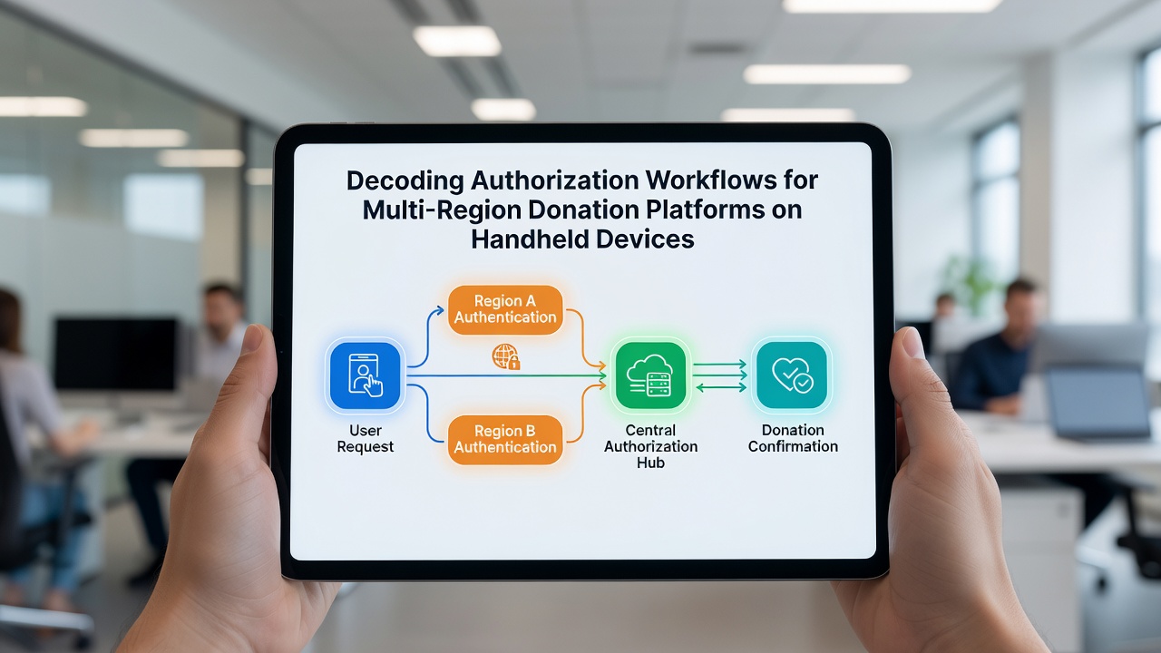 Secure data flow between handheld devices and multi-region donation authorization servers