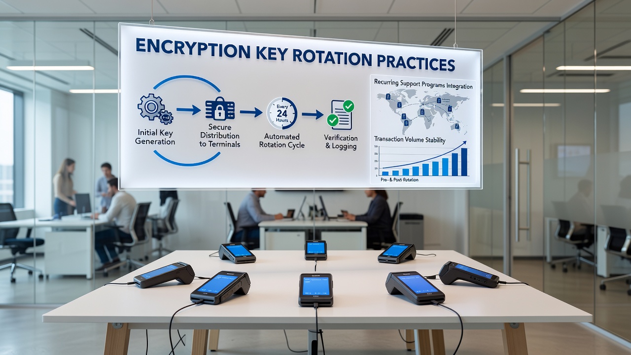Technician performing encryption key update on portable donation device during field operations
