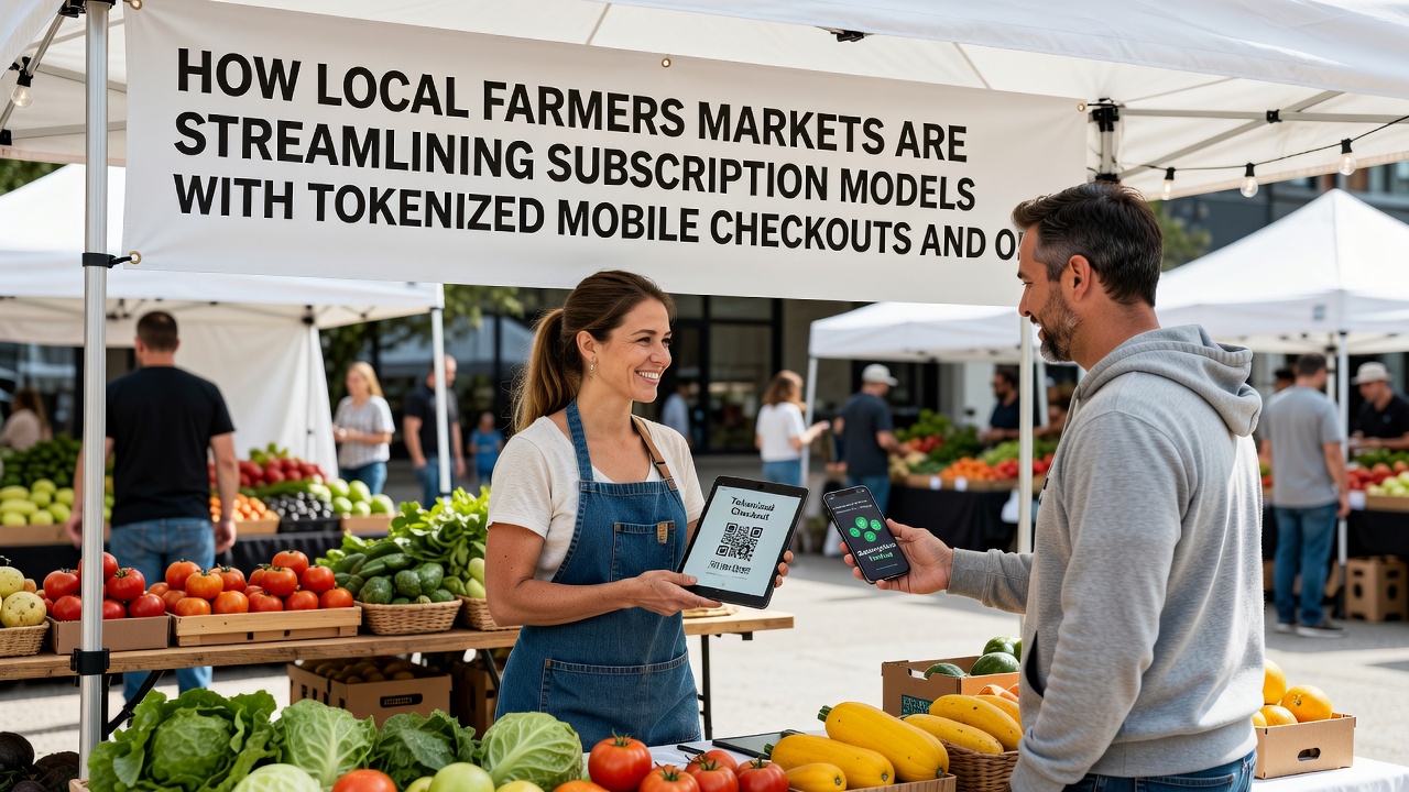 Market manager receiving on-demand technical guidance via mobile device at a farmers market stall