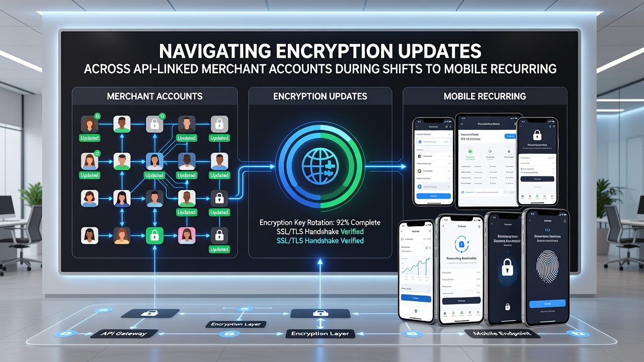 API encryption key rotation workflow for mobile merchant recurring transactions