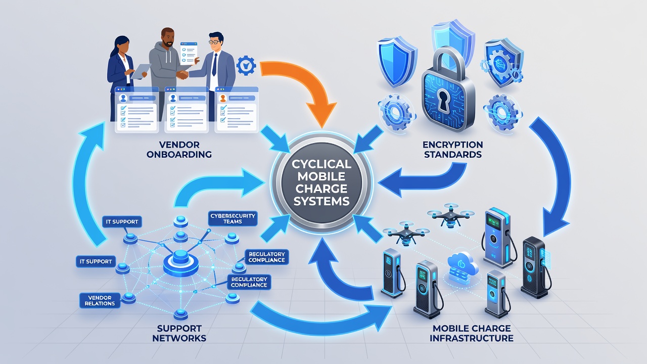 Mobile vendor using encrypted terminal for recurring payments with support overlay