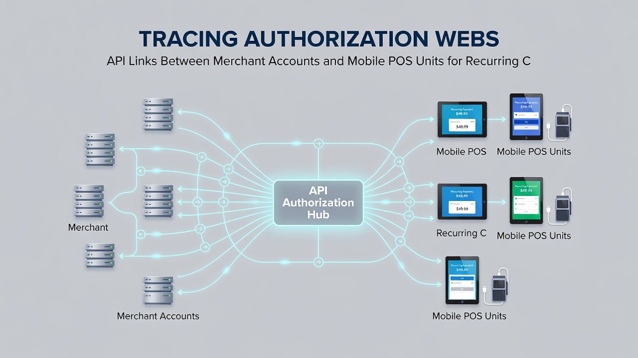 Illustration of secure data flow in mobile POS recurring payment authorizations