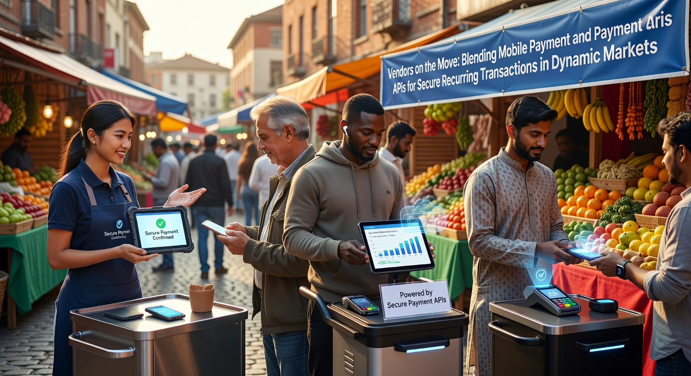 Mobile vendors using tablets and smartphones to process recurring payments at outdoor markets